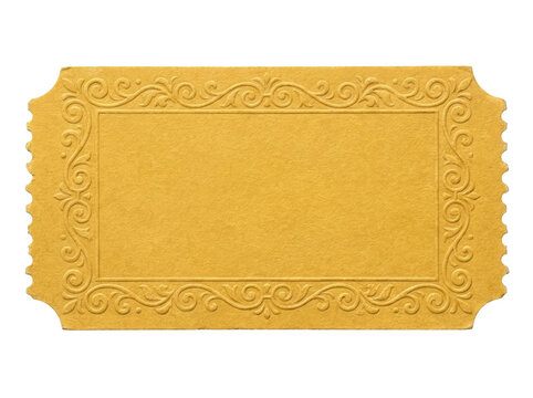 Vintage yellow ticket with ornate decorative border isolated on transparent background