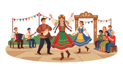 Fototapeta premium Traditional Folk Dance Festival with Musicians and Audience