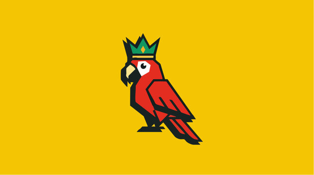 Minimalist Geometric Red Parrot King Logo Mascot