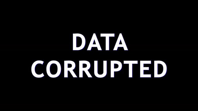 Digital data corrupted text glitching with neon blue glow against black background cinematic motion