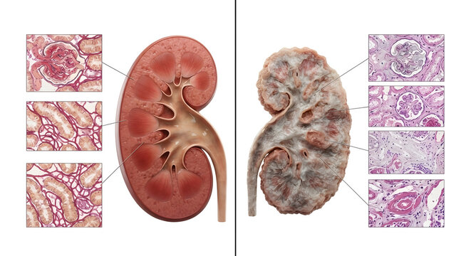 Healthy vs chronic kidney disease &ndash;Chronic Kidney Disease Medical Pathology Illustration