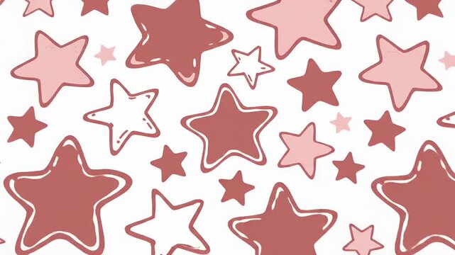 Scattered star pattern motion graphic with playful pink and red hand drawn shapes on white, whimsical background element