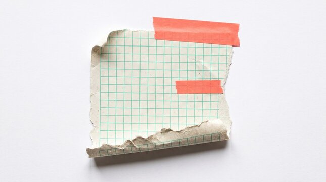 Torn piece of grid paper with orange tape strips
