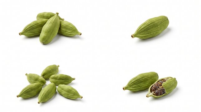 Fresh green cardamom pods isolated on a plain surface