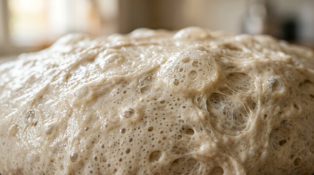 Bubbling Dough Macro Closeup, Bread Making, Fermentation Process