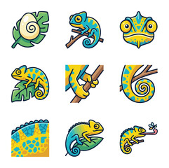 Obraz premium Cute chameleon icons for wildlife and nature themes