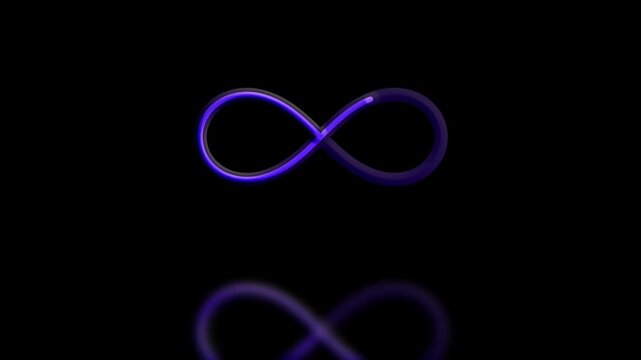 Glowing infinity symbol transitions with purple blue neon light on black background