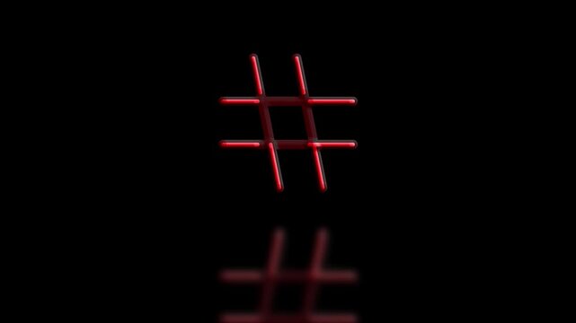 Hashtag symbol glowing with cinematic motion in various neon colors against a dark background