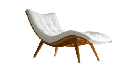 Obraz premium Modern chaise lounge with white tufted leather upholstery and curved wooden legs