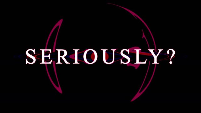 Serious question mark animation with abstract circular effects during dark sequence