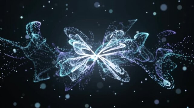 abstract glowing particle explosion fluid burst wave dark background digital motion loop cyan purple