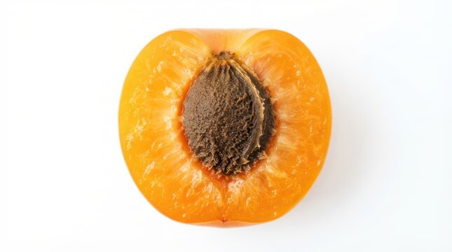 Fresh ripe apricot half with pit isolated on white background