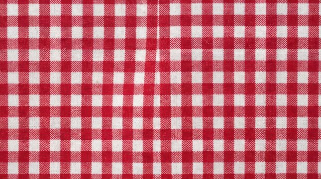 Classic red and white gingham checkered fabric pattern background with a traditional picnic tablecloth texture