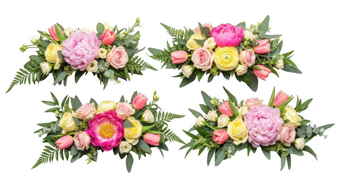 Elegant floral wreath with pink and yellow roses, peonies, and eucalyptus for wedding or event decor