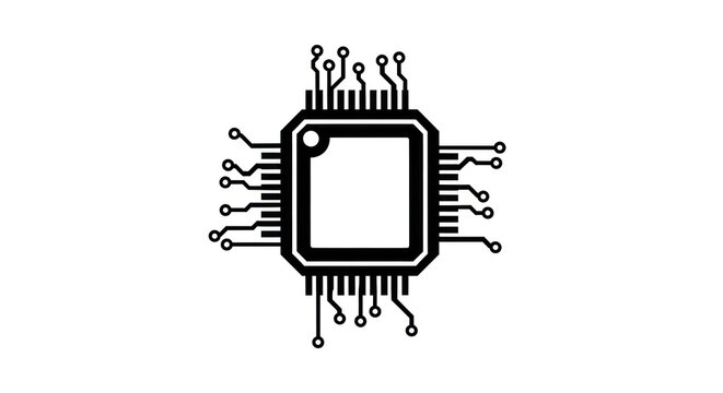 Close up of a microchip processor on a white background.