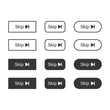 Black and white skip buttons set with play icons for media control interface design