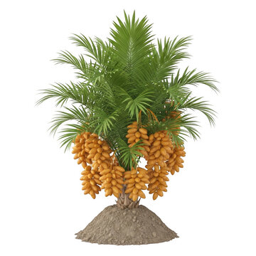 Isolated date palm tree with ripe fruit clusters on transparent background for design use