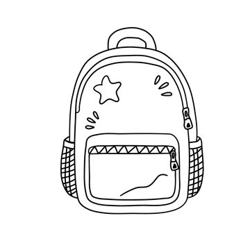 Cute school backpack linear doodle