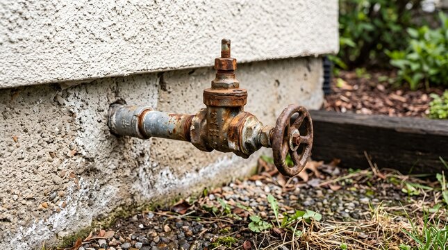Photorealistic microstock photo of a rusty outdoor water shu