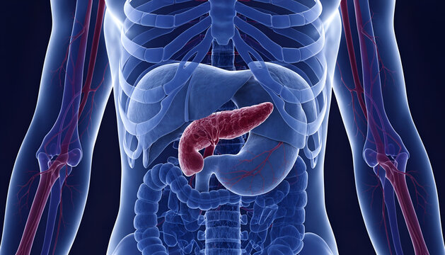 3D Anatomy Illustration of Human Pancreas System Anatomy