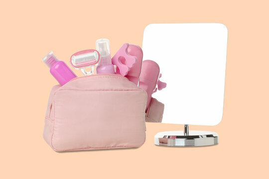 Cosmetics. Toilet bag showcases vibrant cosmetics and grooming items