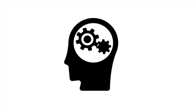 Human head silhouette with spinning gear brain animation pack, thinking and technology concept compilation on white and green screen
