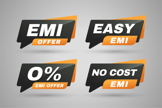 black orange zero percent no cost emi badge in set of four