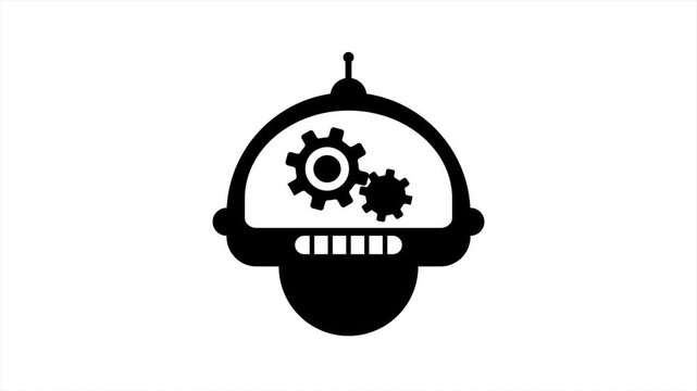 Robot head silhouette with spinning gears animation pack, artificial intelligence and automation concept compilation on white and green screen
