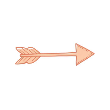 Hand drawn arrow icon, cute doodle style pointer graphic isolated on white background