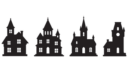 Fototapeta premium Four black silhouette haunted houses with different architectural styles