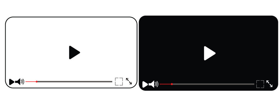 Minimalist video player interface icons set featuring play buttons and progress bars in black and white styles
