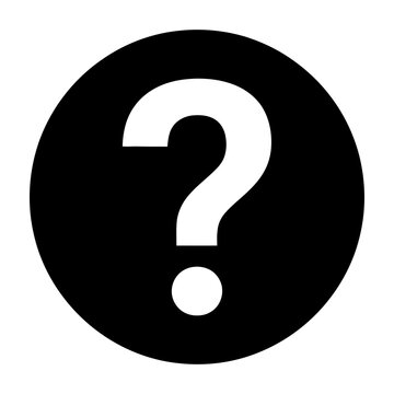 Question mark symbol inside a black circle icon for help and support interface
