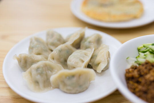 Plate of chinese dumplings ready to be eaten