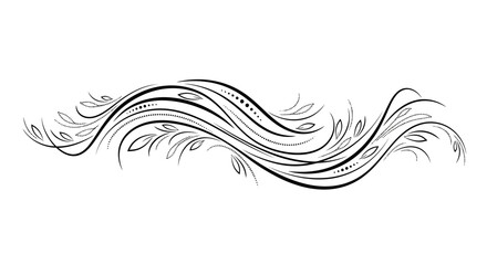 Fototapeta premium Clean Black and White Swirling Ornamental Vine Design with Dotted and Leaf Patterns Abstract Decorative Art
