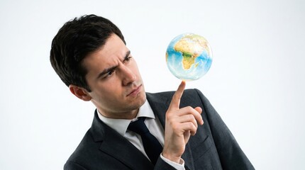 Fototapeta premium Business professional points towards a glowing human brain representing innovative ideas