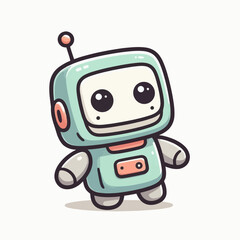 Naklejka premium A cute, cartoonish, light blue robot with big black eyes and a small antenna.