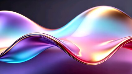 Naklejka premium Abstract glossy waves with vivid gradient colors, fluid metallic texture glowing against dark background