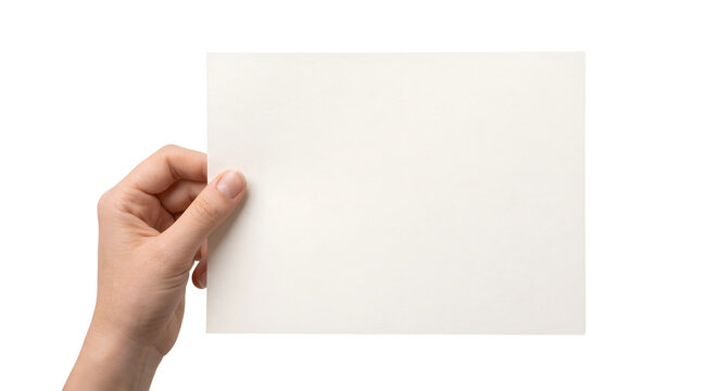 Hand holding blank horizontal flyer sheet mockup