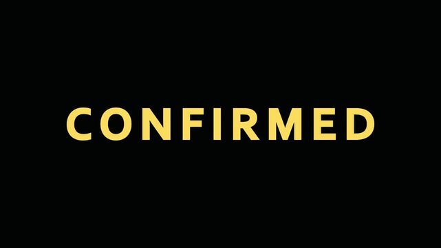 Confirmation stamp animation with futuristic digital elements over black background