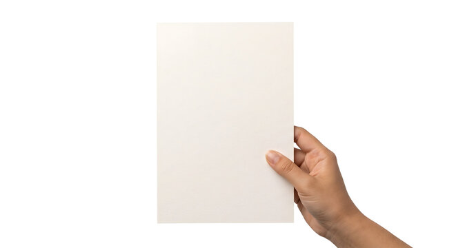 Hand holding blank vertical document flyer mockup