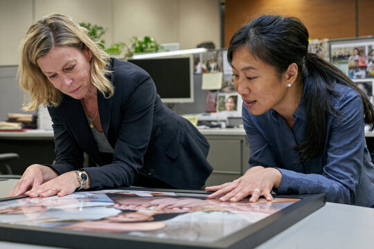 Professional colleagues collaborating on a project in an office