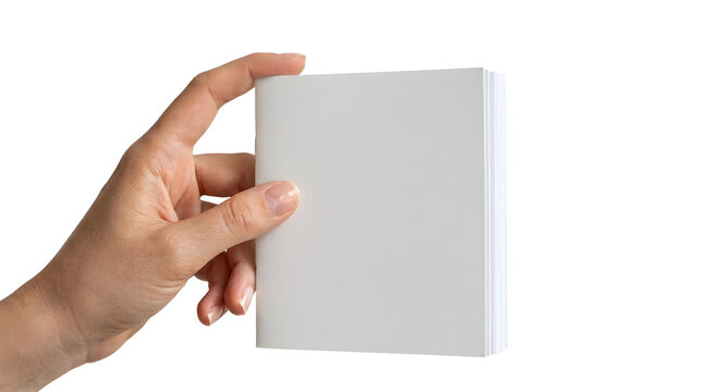 Hand holding blank white closed booklet mockup