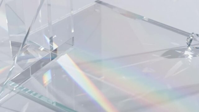 abstract glass crystal diamond podium with rainbow flare light background loop