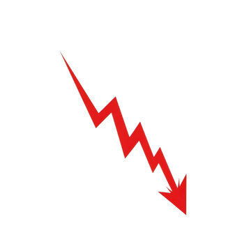 Red zigzag arrow pointing down showing decline isolated on transparent background
