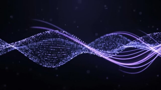abstract glowing purple particle waves technology motion background