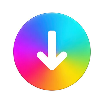 Colorful circular download button icon with arrow isolated on transparent background