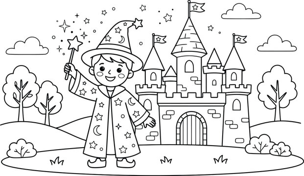 Enchanting castle coloring page a detailed illustration for kids and adults to unleash their creativity and imagination