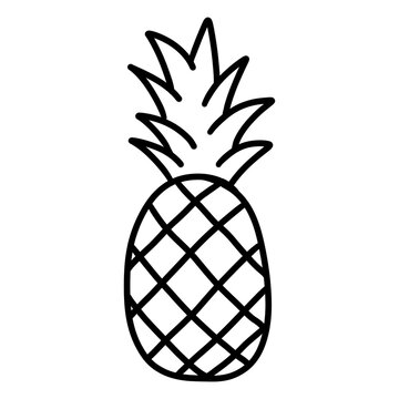 Doodle outline pineapple clip art, simple tropical fruit details
