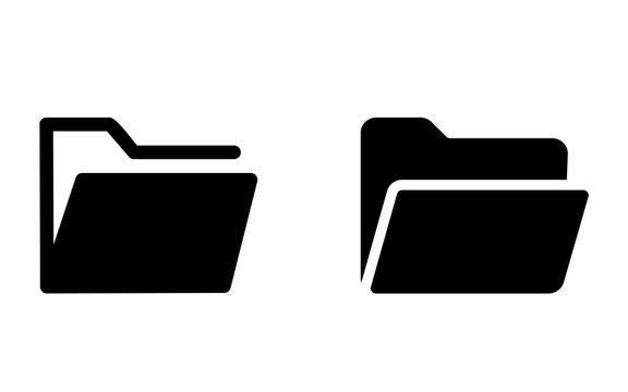Minimalist folder icon set, black document directory symbols, flat vector file storage graphics for web and app UI design