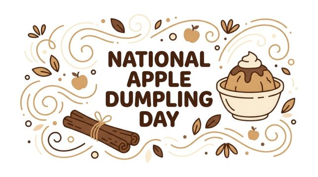 National apple dumpling day greeting card with cinnamon sticks and a bowl of apple dumpling
